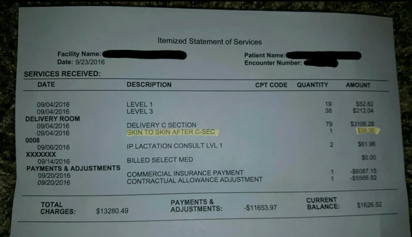 “I had to pay $39.35 to hold my baby after he was born.”